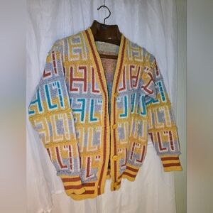 Boho Chic Colorful Geometric Cardigan Sz M Eclectic Grandpa